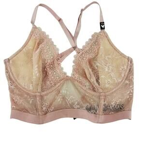 Victoria's Secret Very Sexy Unlined Plunge Long Line Pink Lace Bra 32D